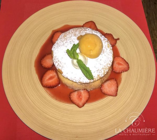 Dessert du restaurant la Chaumière proche puy du fou